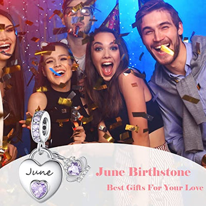 Birthstone Charms for Charms Bracelet: 925 Sterling Silver Heart Dangle Charms for Bracelets and Necklaces, Birthday Mother's Day Christmas Gifts For Women. - color: June