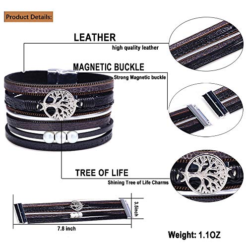 Desimtion Inspirational Tree of Life Boho Leather Wrap Bangle Bracelets for Women, Teen Girl Gifts Trendy Stuff, Fashion Accessories Jewelry Gifts for Women Girls - color: Black