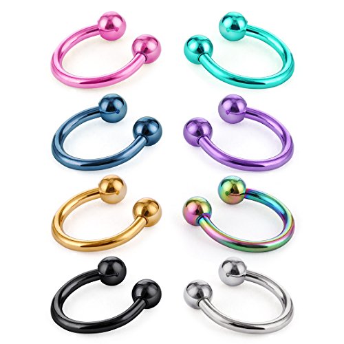 8pcs Unisex Surgical Steel 16G Septum Rings Horseshoe Hoop Nose Piercing Lip Nipple Eyebrow Rings Tragus Cartilage Earrings for Women Men