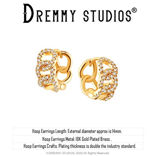 Dremmy Studios Dainty CZ Huggie Hoop Earrings 14K Gold Plated Chunky Simple Cute Thick Round Frill Bead Ball Starburst Cuff Earrings Cubic Zirconia Hoop Earrings Minimalist Personalized Gift for Her - color: Chain E