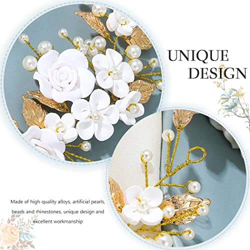 CASDRE Flower Bride Wedding Hair Vine Pearl Bridal Headpiece Leaf Hair Accessories Hair Piece for Women and Girls (B Gold) - color: B Gold