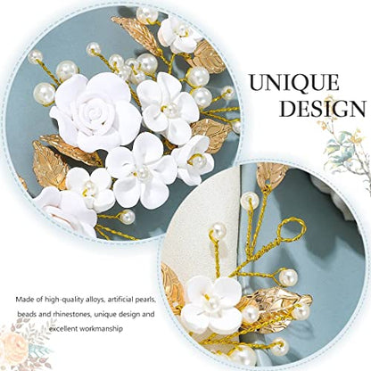 CASDRE Flower Bride Wedding Hair Vine Pearl Bridal Headpiece Leaf Hair Accessories Hair Piece for Women and Girls (B Gold) - color: B Gold