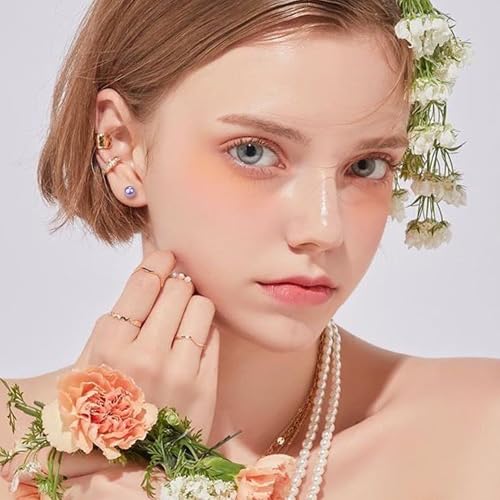 12 Pairs Colorful Pearl Stud Earrings for Women Stainless Steel Small Studs Set - color: 4mm