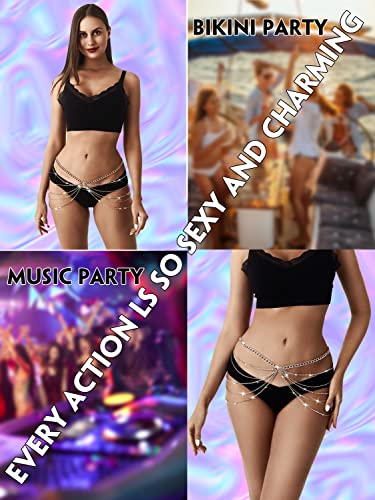 Rhinestone Body Chains Jewelry For Women And Girls Sexy Belly Waist Chain Bikini Beach Accessories Suitable for a Variety of Carnival scenes - style: Medium-34INCH GOLD