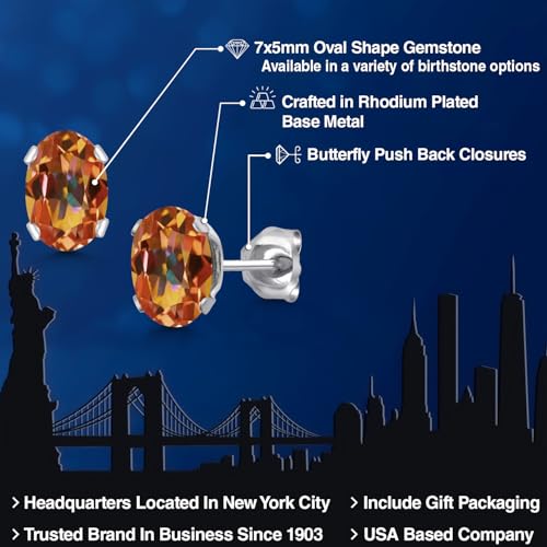Gem Stone King Oval Gemstone Birthstone Stud Earrings for Women Men | Oval Cut 7X5MM | Fine Jewelry Gifts for Mom Dad Wife Him Her - style: Ecstasy Mystic Topaz