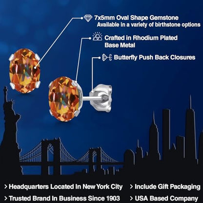 Gem Stone King Oval Gemstone Birthstone Stud Earrings for Women Men | Oval Cut 7X5MM | Fine Jewelry Gifts for Mom Dad Wife Him Her - style: Ecstasy Mystic Topaz