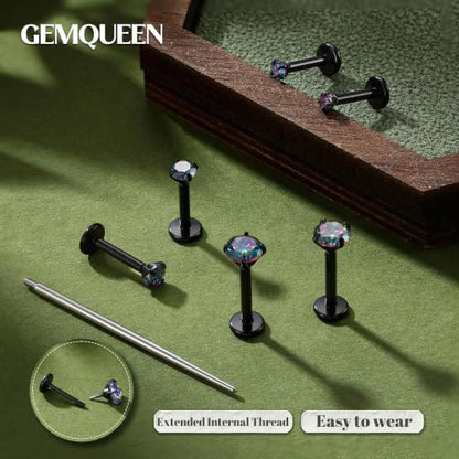 G23 Implant Grade Titanium Flat Back Earrings 16G/18G/20G | 3 Pairs Astm F136 Hypoallergenic Flatback Earrings Internally Threaded Studs for Nose, Helix, Tragus, Conch, Labret Piercing - color: Black, size: 16G(1.2MM) Bar-6/7/8mm & CZ-2/3/4mm