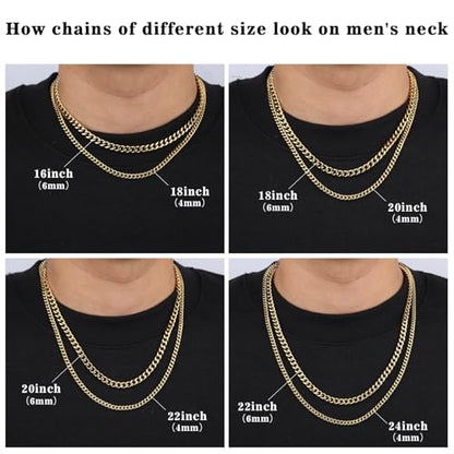 2PCS Cuban Link Chain Set for Men - Gold/Silver Plated Stainless Steel Layered Chain Necklace Non-Tarnish Jewelry Gift - color: Gold, size: 22inch+24inch