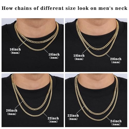 2PCS Cuban Link Chain Set for Men - Gold/Silver Plated Stainless Steel Layered Chain Necklace Non-Tarnish Jewelry Gift - color: Gold, size: 18inch+20inch