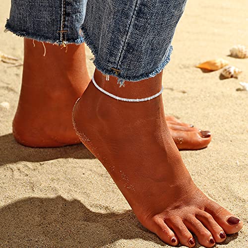 Sparkling Ankle Bracelets for Women Waterproof,18K Gold Plated Anklets for Women Large Ankles - color: A-1pc Star Chain-Silver