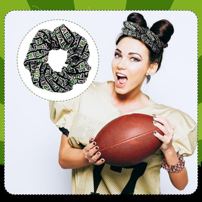 80 Pcs Football Silk Hair Scrunchies Sports Stain Hair Ties Rugby Elastic Ponytail Bands Football Party Accessories Silk Ponytail Holders Soccer Scrunchy for Women Girl Rugby Party Team Gifts - style: Football