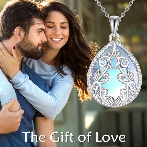 YAFEINI Teardrop Necklace Sterling Silver Filigree Irish Pendant Necklace Natural Stone Moonstone/Lapis Lazuli/Larimar/Moss Agate Necklace Jewelry - color: Moonstone Filigree Necklace
