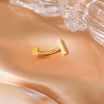 NICEIGHT 14G F136 Pure Titanium Floating Belly Button Rings for Women Petite Flat Back CZ Belly Rings Opal Barbell Heart Curved Navel Ring Internally Threaded Belly Piercing Jewelry 8/10/12/14mm - color: Gold-Barbell, size: 14mm (Longer)