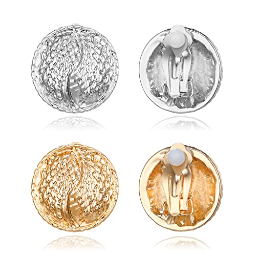 FANZE 2 Pairs Matte Gold Sliver Clip on Earrings for Women No Piercing | No Piercing Button Earring Comfortable Fashion Jewelry Gift - color: Set-4