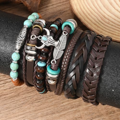 LOTSOF Western Turquoise Beaded Bracelet, Chic Stack Beaded Western Style for Country Concerts, Cowgirl Outfits & Boho Jewelry - color: Cow Head Feather