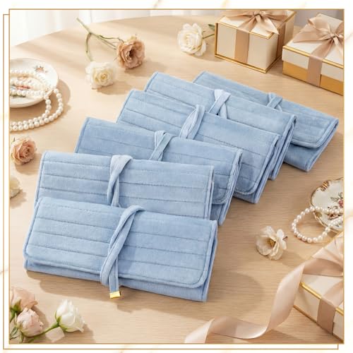 Tondiamo 1 Pcs Velvet Jewelry Roll Luxury Travel Jewelry Case for Ring Necklace Earring Bracelet Storage Bag Women Bridesmaid Gift (Light Blue) - color: Light Blue