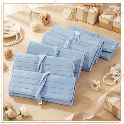 Tondiamo 1 Pcs Velvet Jewelry Roll Luxury Travel Jewelry Case for Ring Necklace Earring Bracelet Storage Bag Women Bridesmaid Gift (Light Blue) - color: Light Blue