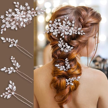 Bridal Hair Accessories Set: Rose Gold Wedding Headpiece, Hair Piece for Brides - color: Rose Gold