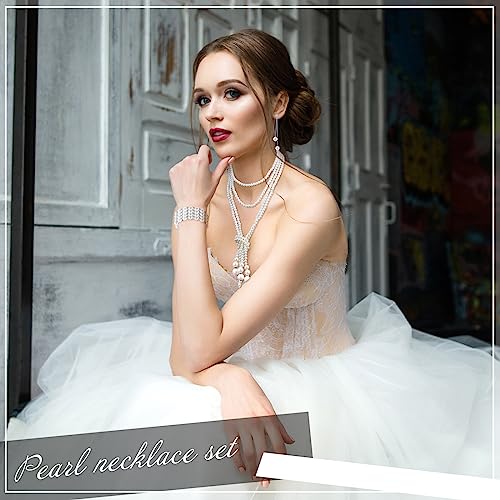 Bonuci 12 Pcs Women Pearl Jewelry Set Pearl Necklace Bracelet Earrings with Rhinestone for Wedding Birthday Bridal Tea Party - style: Classic
