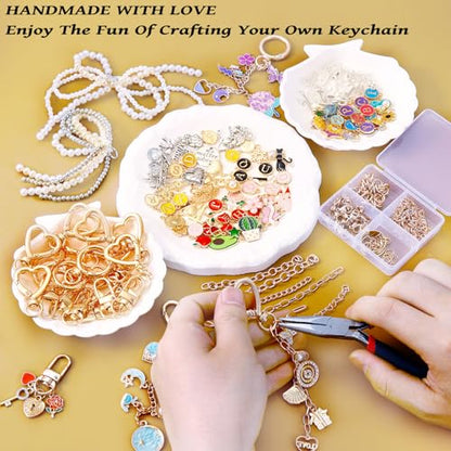 Wurosi 544Pcs Bag Charm Kit, Charms Lip Gloss Keychain Making Kit | with Key Chain Hooks, Charms, Chains, Jump Rings, Lobster Clasps, Plier, Gift Bags & Tools, for DIY Craft Supplies Gifts - color: 544 Pcs Gold Keychain Kits
