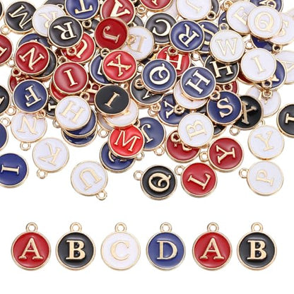 MECCANIXITY Letter Initial Charm Double Sided Alphabet Pendants A-Z Letter Charm for Jewelry Making Necklaces Bracelets Earrings DIY Accessories - color: White/Black/Blue/Red