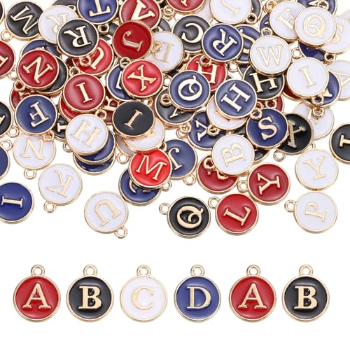 MECCANIXITY Letter Initial Charm Double Sided Alphabet Pendants A-Z Letter Charm for Jewelry Making Necklaces Bracelets Earrings DIY Accessories - color: White/Black/Blue/Red