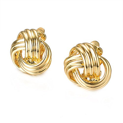 Yoursfs Knot Multicolor Clip on Earrings For Women Silver and gold Plated Large Non Pierced Floral Earrings - style: Golden triple knot clip on