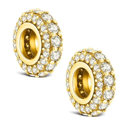 KEQ 925 Silver Spacer Stopper Bead Charms Clearance for Pandora Bracelets Birthstone CZ Always Stopper Birthday Gifts for Mom Grandmom Granddaughter Wife Sisters Friends - color: Golden(2 Pcs)