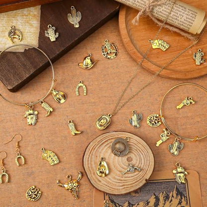 MARFOREVER 40 Pcs/20 Pairs Western Cowboy Cowgirl Charms for Jewelry Making | Alloy Antique Gold Dangle Boot Hat Horse Cactus Pendants Charm, for Bracelet Necklace Earrings Making Accessories DIY Crafts - style: Western Cowboy Cowgirl