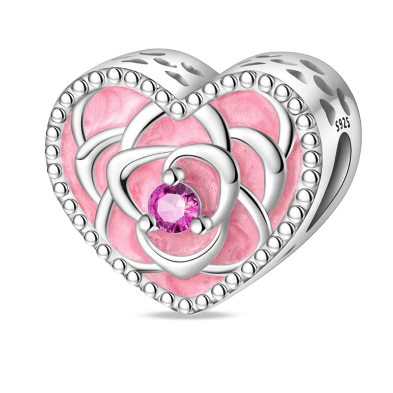 Pandach 925 Sterling Silver Charms for Bracelet&Necklace Dangle Pendant Bead with 5A Cubic Zirconia Stones,Jewelry Beads Gifts for Women - style: Love Rose Beads