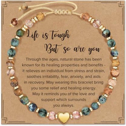 Inspirational Bracelets Gifts for Women: Healing Natural Stone Beads Bracelets - Birthday Mothers Day Gifts Thinking of you Get Well Soon Gift for Women Friends Sister Mom - color: HEART-A-LIFE