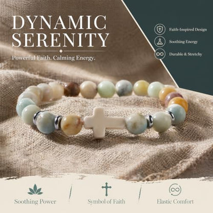 Crystal Cross Bracelet for Women and Men, Gift Jewelry Jewelry Gift | natural stone beads, crystal beads, cross design, inspirational style, birthday gift, bracelet jewelry for casual styling - color: white