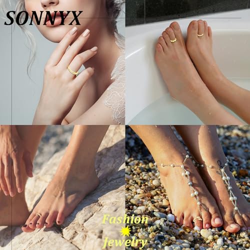 SONNYX 14K Gold Silver Toe Ring for Women | Non Tarnish Adjustable Simple Open Band Toe Rings Summer Beach Foot Jewelry for Women - color: Gold 1