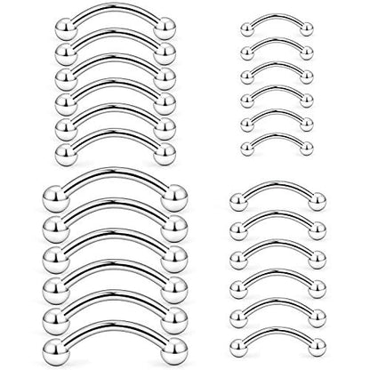 Hoeudjo Eyebrow Piercing Jewelry 16G Surgical Steel Curved Barbell with Ball Kit Tragus Ring Piercings Jewelry 16-24Pcs 6mm 8mm 10mm 12mm - color: 24Pcs-16G-Silvertone
