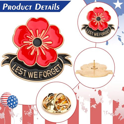 SANNIX 15Pcs Poppy Flower Brooch Pins, Memorial Day Lapel Pin Lest We Forget Enamel Veterans Day Badge - style: Poppy Flower Pin
