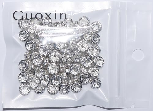 100Pcs Rondelle Spacer Beads Round Crystal Charms Czech Rhinestone Silver Plated Spacer Loose Beads for DIY Bracelet Necklace Jewelry Making Supplies (6MM, Aquamarine) - color: Aquamarine, size: 6MM
