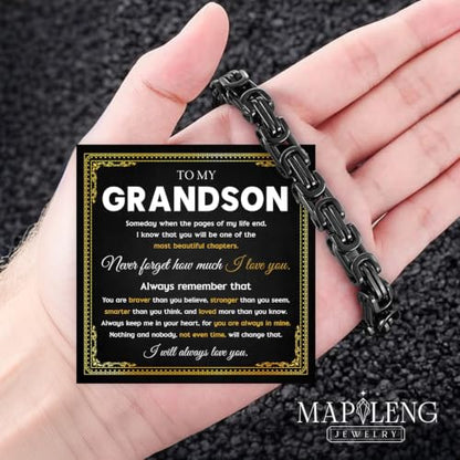 Grandson Gifts from Grandma Grandpa, Black Stainless Steel Bracelet with Meaningful Message Card, Birthday Gift for Grandson, Graduation Christmas Gift, Inspirational Keepsake Jewelry for Men - color: Grandson #7