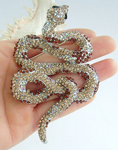Classic 3.94" Unique Animal Snake Brooch Pin Pendant Austrian Crystal BZ5847 - color: Silver-Tone Yellow