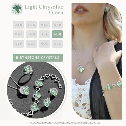 Infinity Love Heart Stud Earrings for Women, Birthstone and Healing Stone, Gifts for Mom, Wife, and Her, Silver Plated - color: 08b-August-Healing Stone for Confidence-Light Chrysolite Green