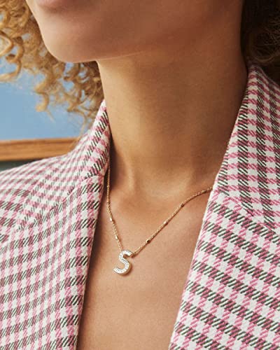 Kendra Scott Letters A-Z Pendant Necklace for Women, Fashion Jewelry, 14k Gold-Plated Brass - color: Letter S