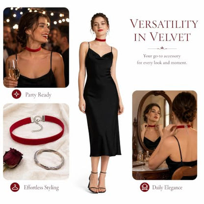 Velvet Choker Necklace for Women Goth Halloween Y2K Ribbon Collar Set - color: Red-0.6''-20pcs