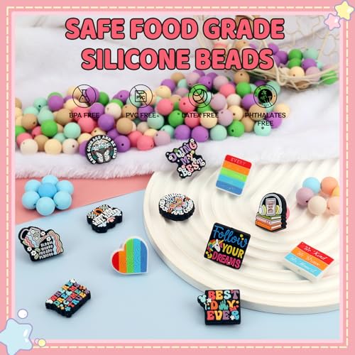12pcs Inspirational Silicone Focal Beads for Pens | Focal Beads for Keychain Making,Pens,Bracelet,Necklace Crafts,Bulk Silicone Beads for DIY（Inspirational Style） - color: Inspirational Style