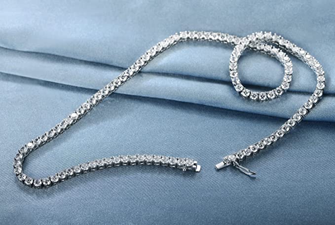 18K White Gold Plated Tennis Necklace/Bracelet/Earrings Sets Pack of 3 - style: 4.0mm with 7In bracelet&18In necklace