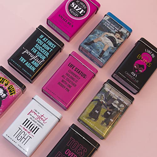 Cricket Hair Accessory Set, I Like Big Buns and I Cannot Lie, 55 PC - Includes 25 Non Metal Hair Ties and 30 Bobby Pins in Reusable Metal Tin, Black | 25 No-Metal Hair Ties, 30 Bobby Pins, Reusable Metal Tin, Travel and Everyday Use, 55 PCS Total - color: