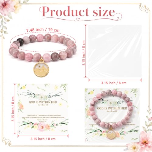 12 Set Religious Gift for Her God Is Within Her She Will Not Fall Mustard Seed Natural Stone Beads Bracelet with Cards Bible Verse Bracelet Gift for Women Sister