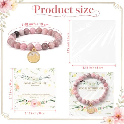 12 Set Religious Gift for Her God Is Within Her She Will Not Fall Mustard Seed Natural Stone Beads Bracelet with Cards Bible Verse Bracelet Gift for Women Sister