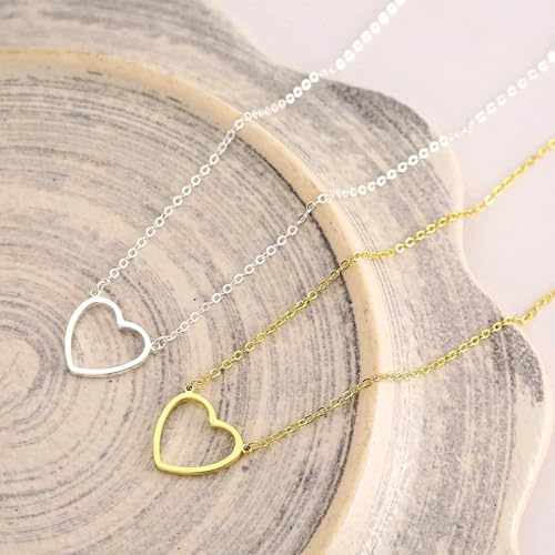 Zeffy Dainty Gold Heart Necklace for Women Trendy 14K Gold/Silver Plate Cute Heart Pendant Choker Necklaces Gold Love Heart Chain Necklace for Women Dainty Gold Jewelry Gifts for Women - style: Open Heart Necklace-Gold