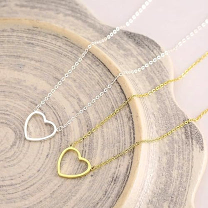 Zeffy Dainty Gold Heart Necklace for Women Trendy 14K Gold/Silver Plate Cute Heart Pendant Choker Necklaces Gold Love Heart Chain Necklace for Women Dainty Gold Jewelry Gifts for Women - style: Open Heart Necklace-Gold