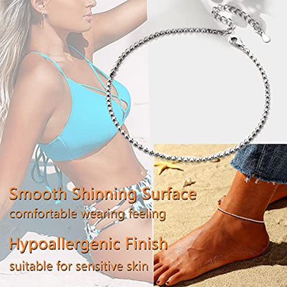 PROSILVER 925 Sterling Silver Ankle Bracelets For Women, Stylish Chain Anklets, Summer Beach Jewelry, 8.6-10.6 Inch Adjustable, Come with Box - style: 06 Beaded Anklet-2mm