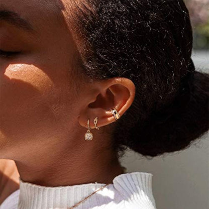 Women Gold Earrings Huggie Hoop Cubic Zirconia 14K Gold Plated Small Simple Hypoallergenic Everyday Jewelry - style: LInk